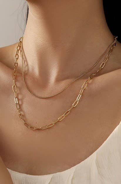 GOLD TITANIUM  STEEL NON-TARNISH LAYERED CHAIN NECKLACE