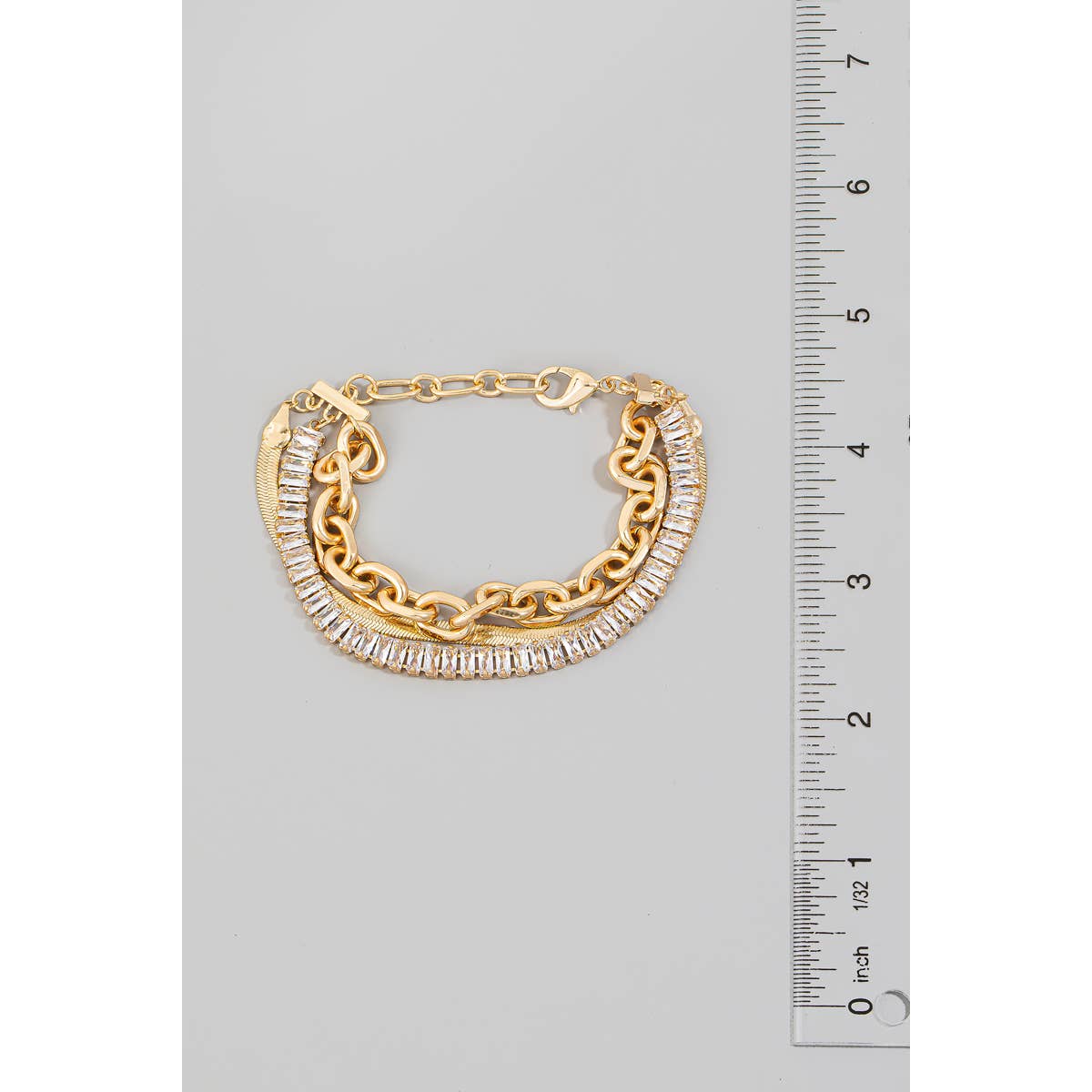 Rhinestone And Flat Chain Layered Bracelet