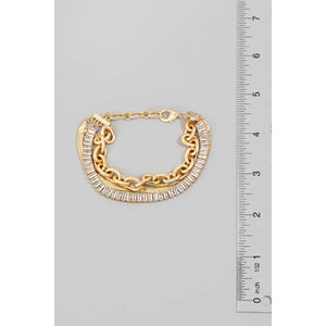 Rhinestone And Flat Chain Layered Bracelet