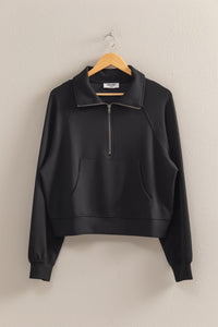 Black High Neck Half Zip Pocket Sweatshirt