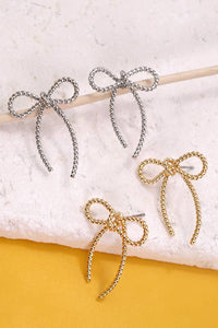 SILVER ROPE BOW DESIGN STUD EARRINGS
