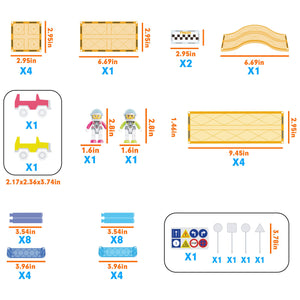 PicassoTiles 45 Pcs Race Car Tracks with Slopes for Racing