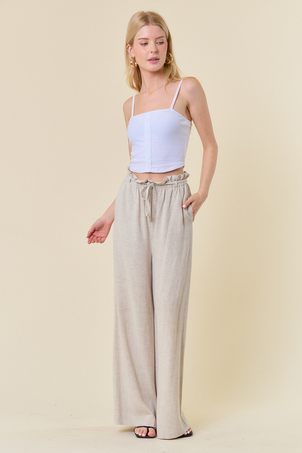 Natural Rayon Linen Paper Bag Pants