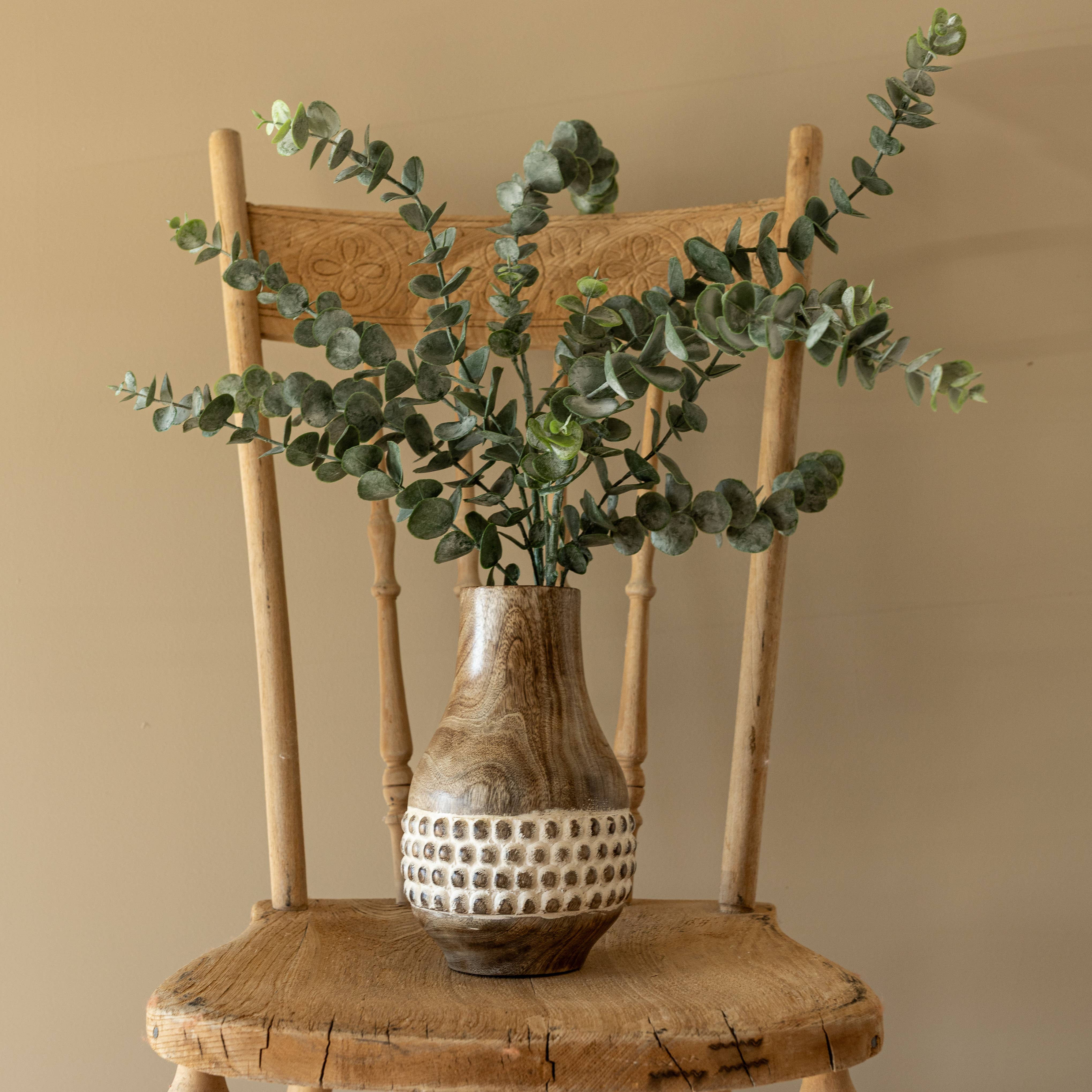 Gigi Whitewashed Wood Bead Dried Florals Vase
