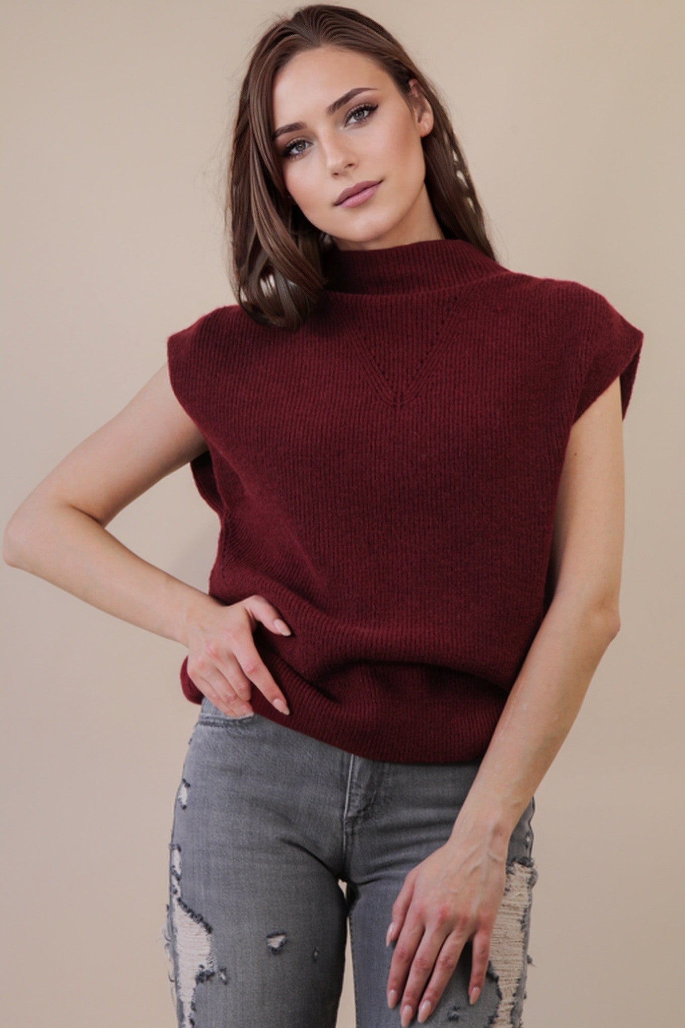 Burgundy Soft Knit Sweater Vest Top