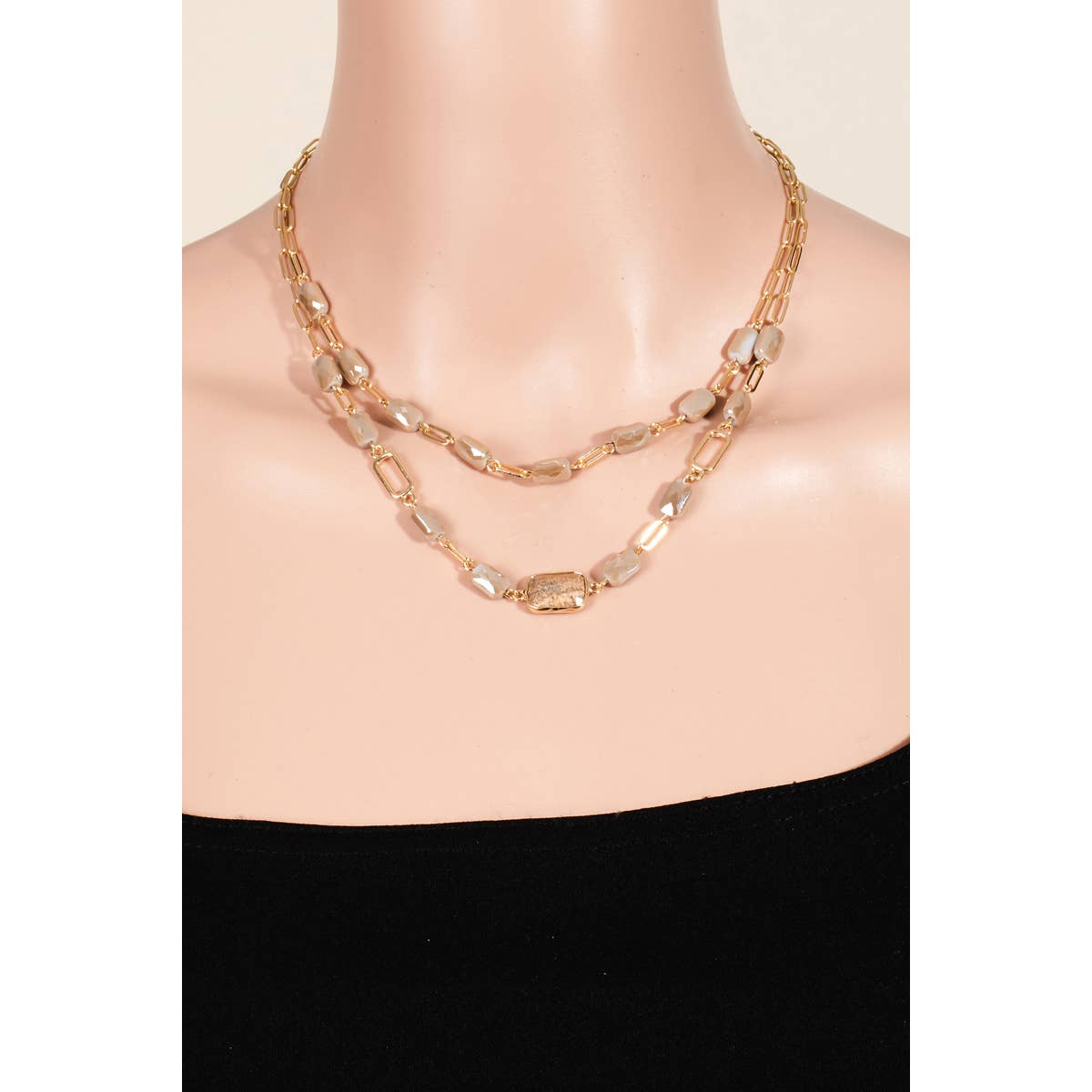 Layered Chain Semi Precious Stone Necklace