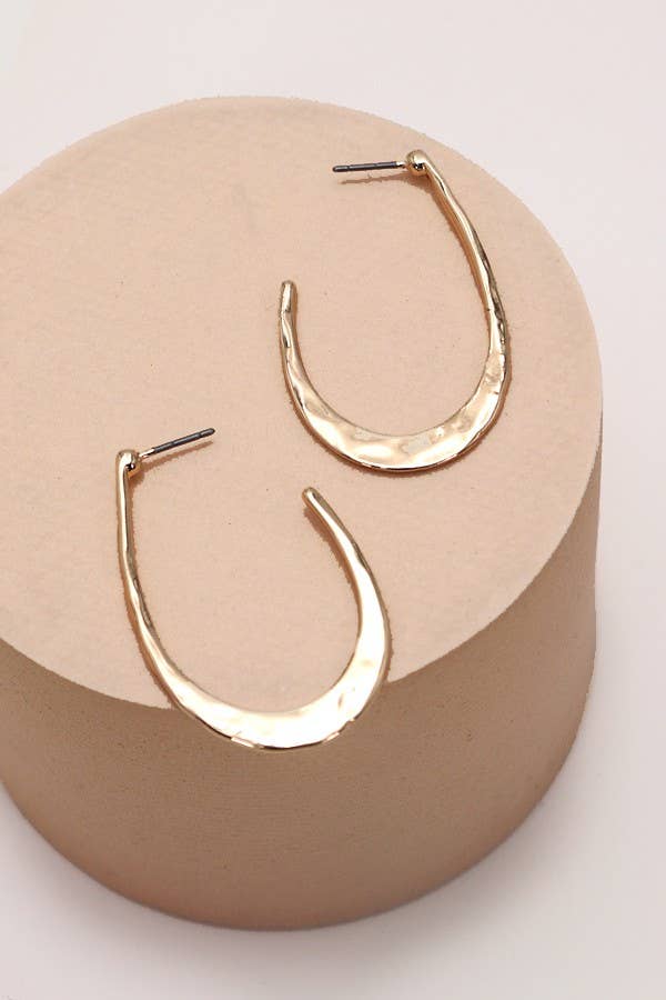 HAMMERED U SHAPE HOOP DROP EARRINGS