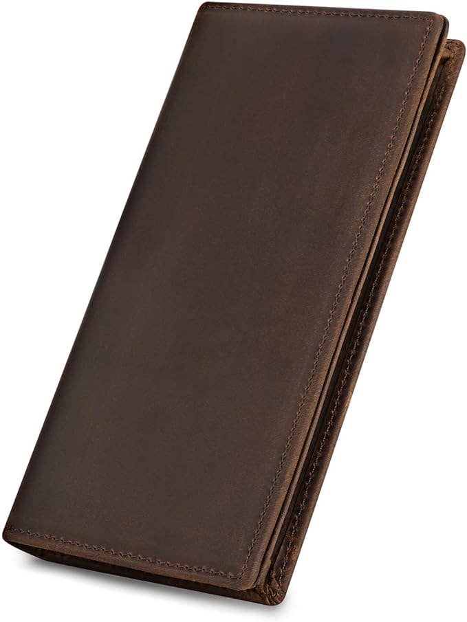 Dark BrownLeather Bifold Wallet Long Wallet