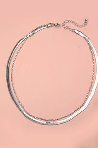 SILVER DOUBLE SNAKE AND LARGO CHAIN NECKLACE