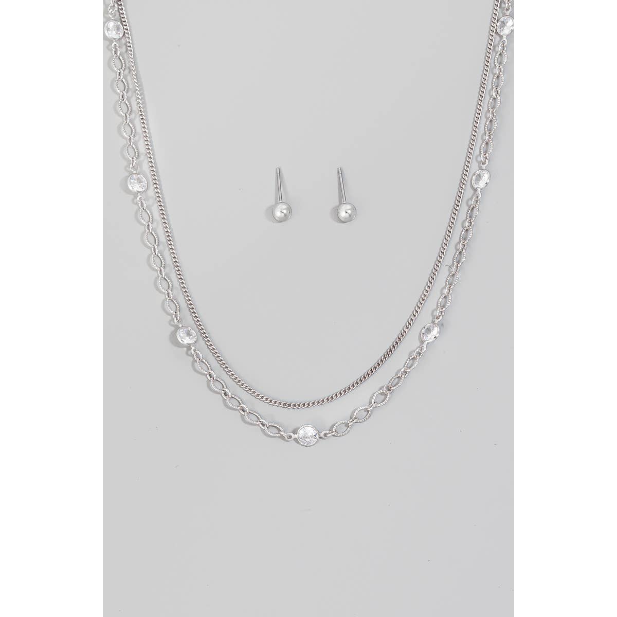 Cubic Zirconia Station Charms Layered Necklace Set