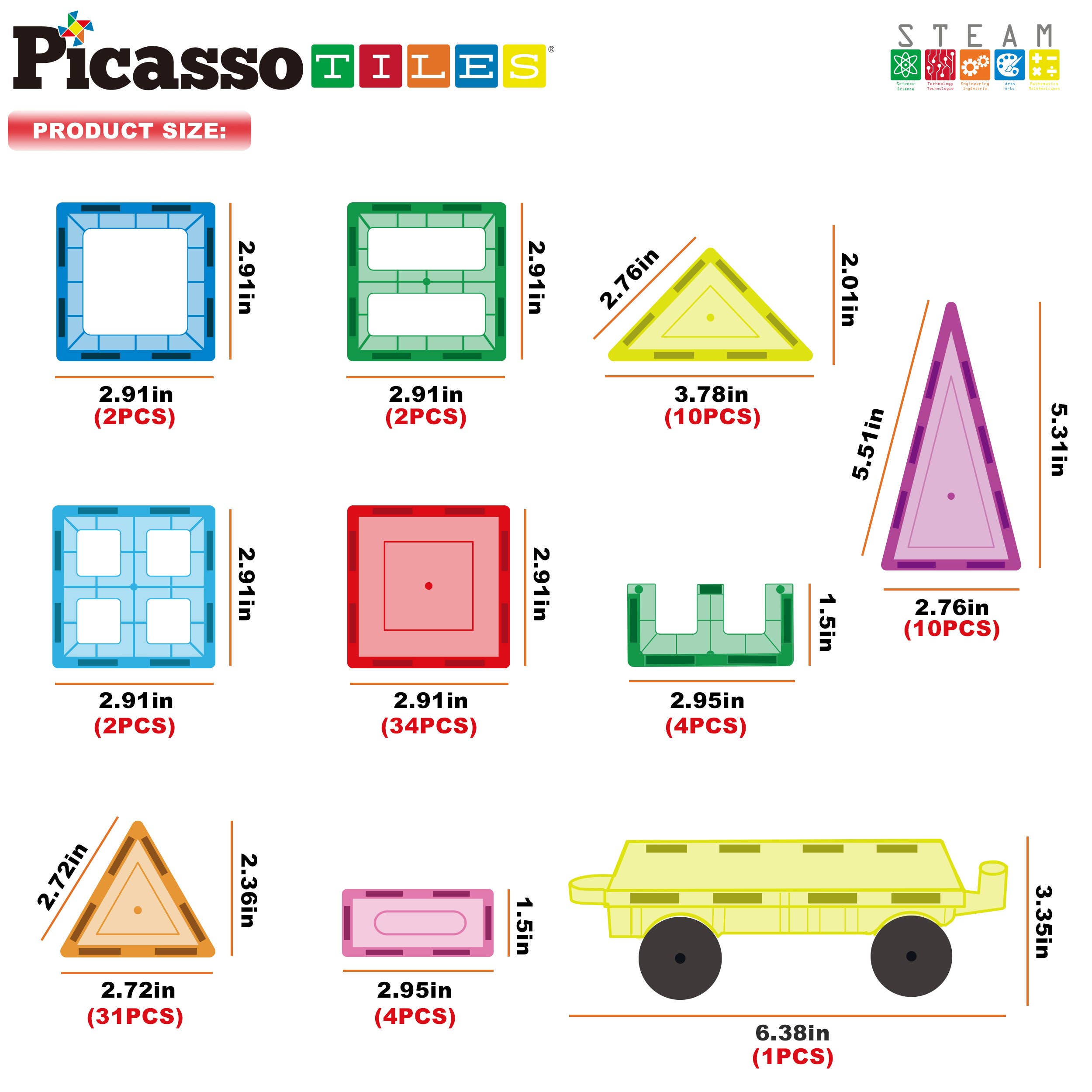 PicassoTiles 101pc Magnetic Tile Building Blocks