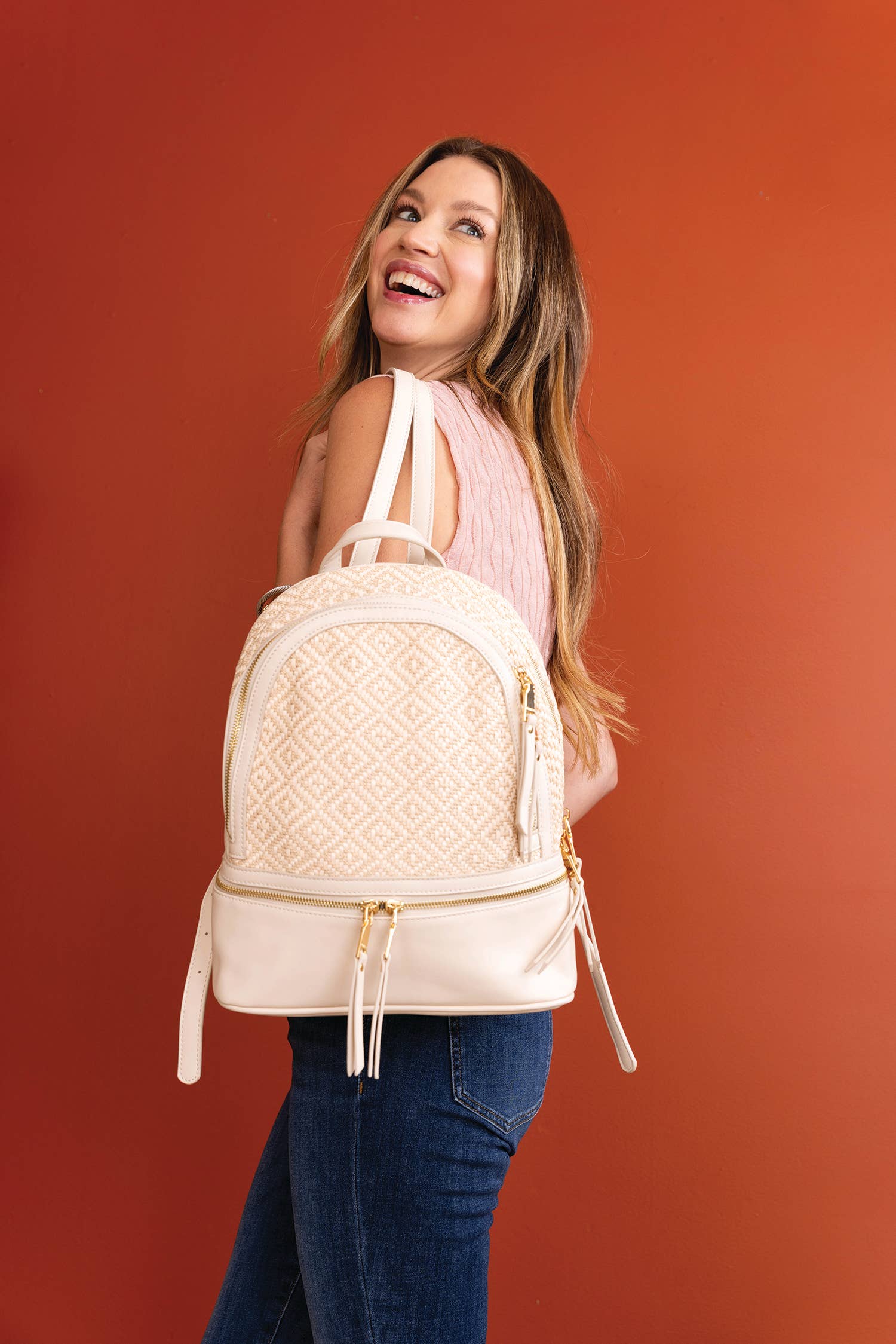 Black Zahava Woven Diamond Backpack