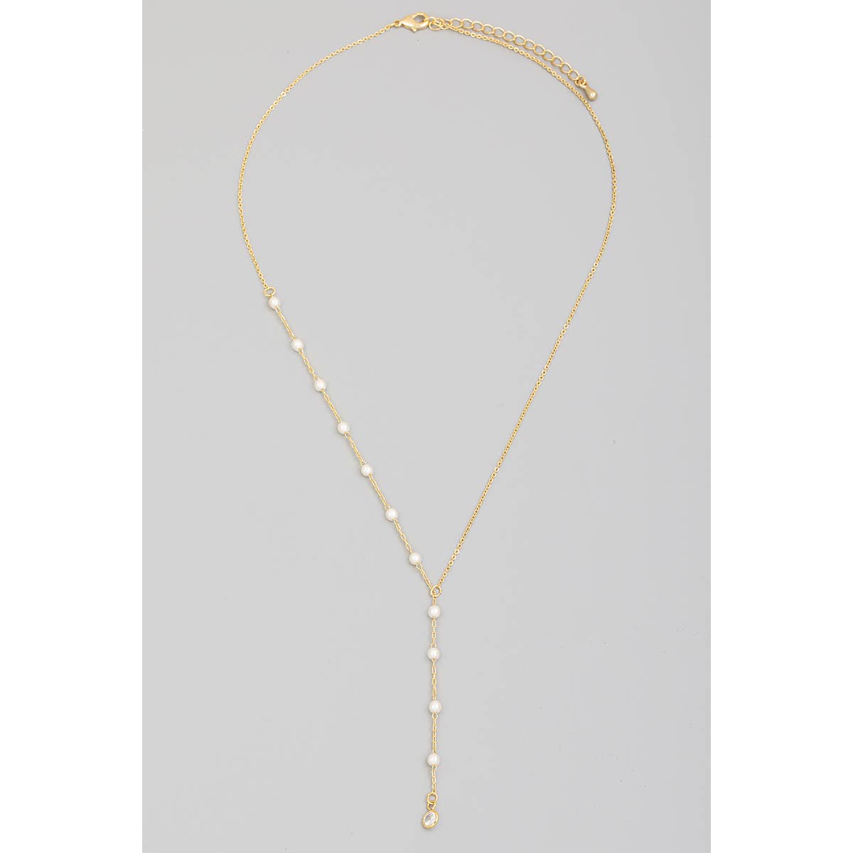 Dainty Chain Pearl Bead Lariat Necklace