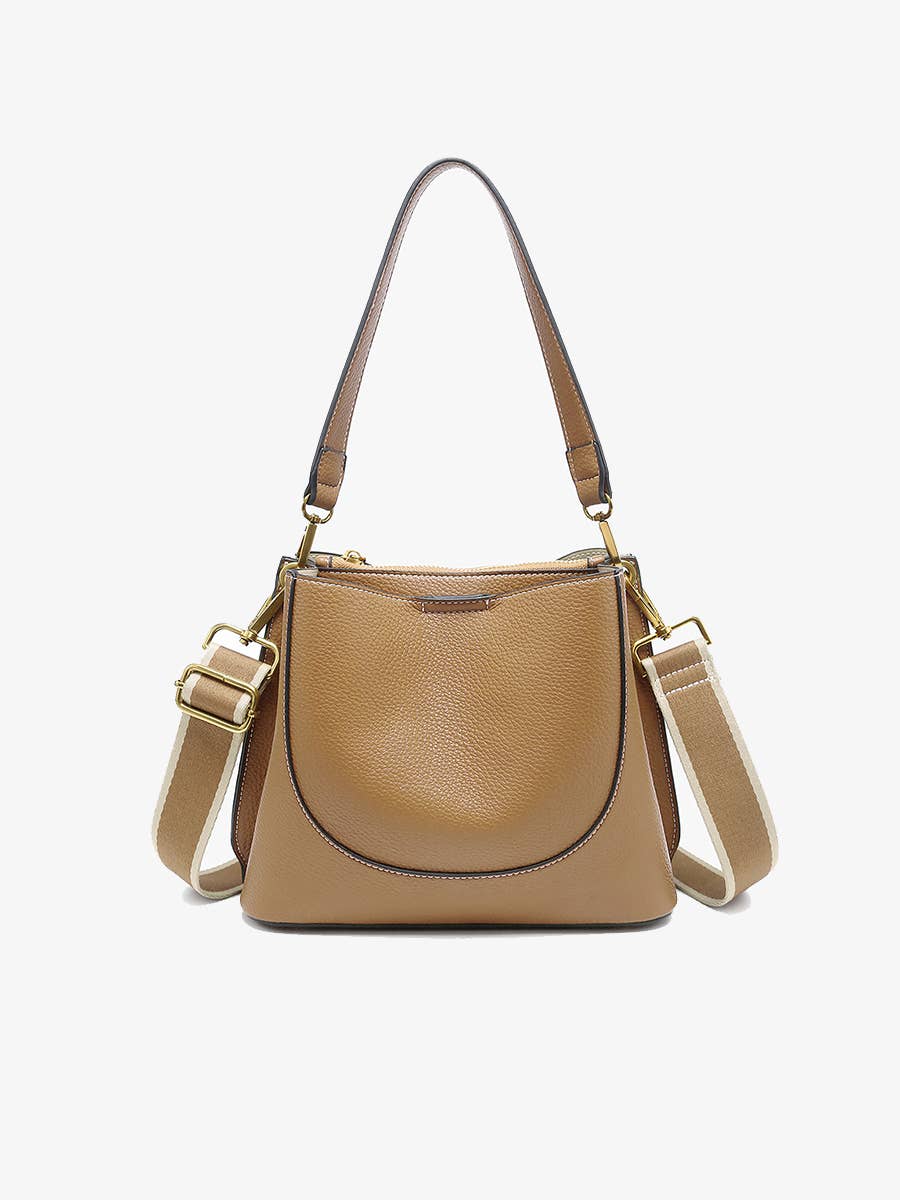 Tan Corinna Bucket Bag w/ Two-Toned Canvas Guitar Strap