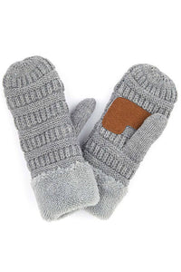 Navy C.C Solid Color Knitted Mitten Gloves