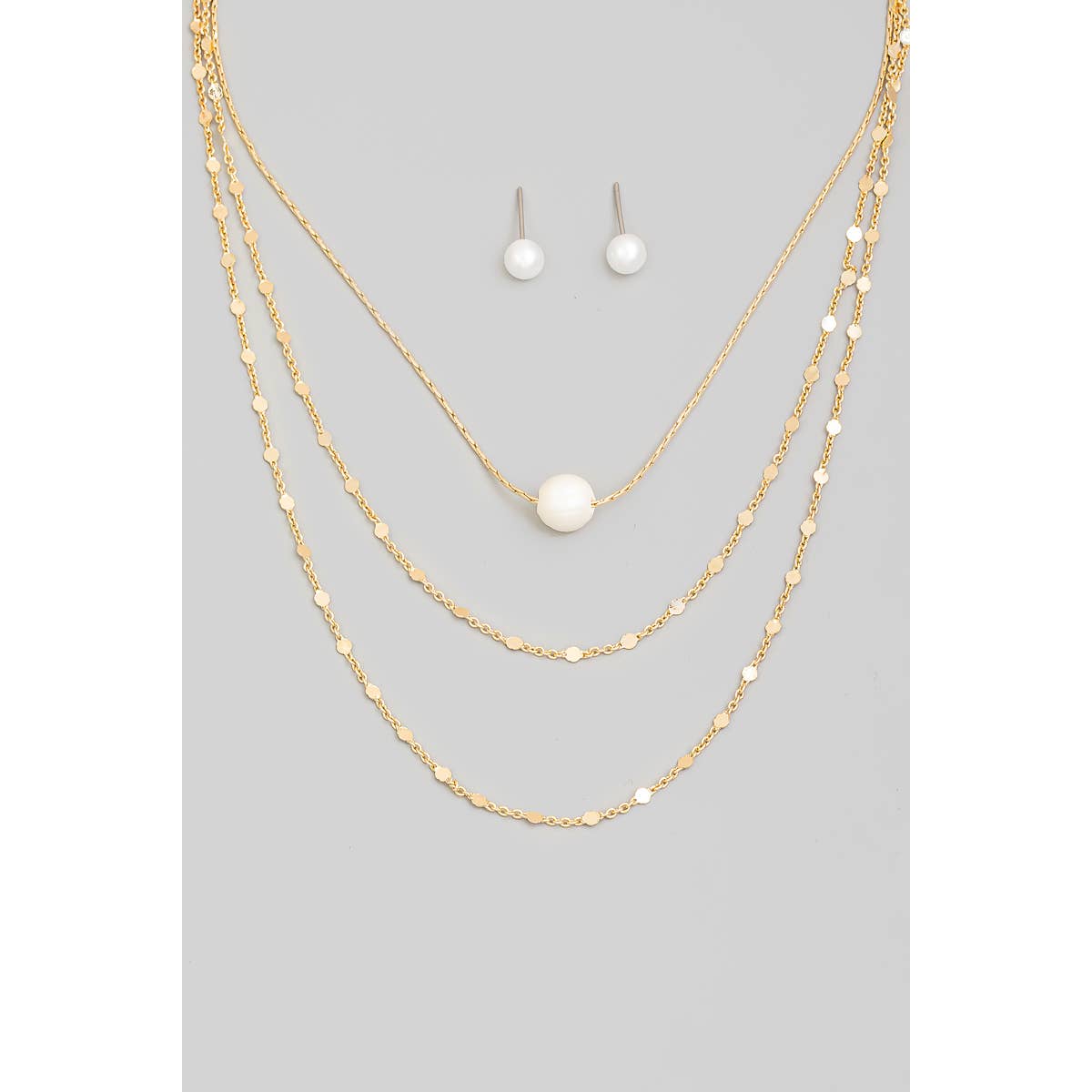 Pearl Bead Pendant Layered Chain Necklace Set