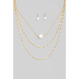 Pearl Bead Pendant Layered Chain Necklace Set