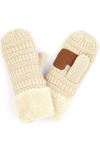 Navy C.C Solid Color Knitted Mitten Gloves