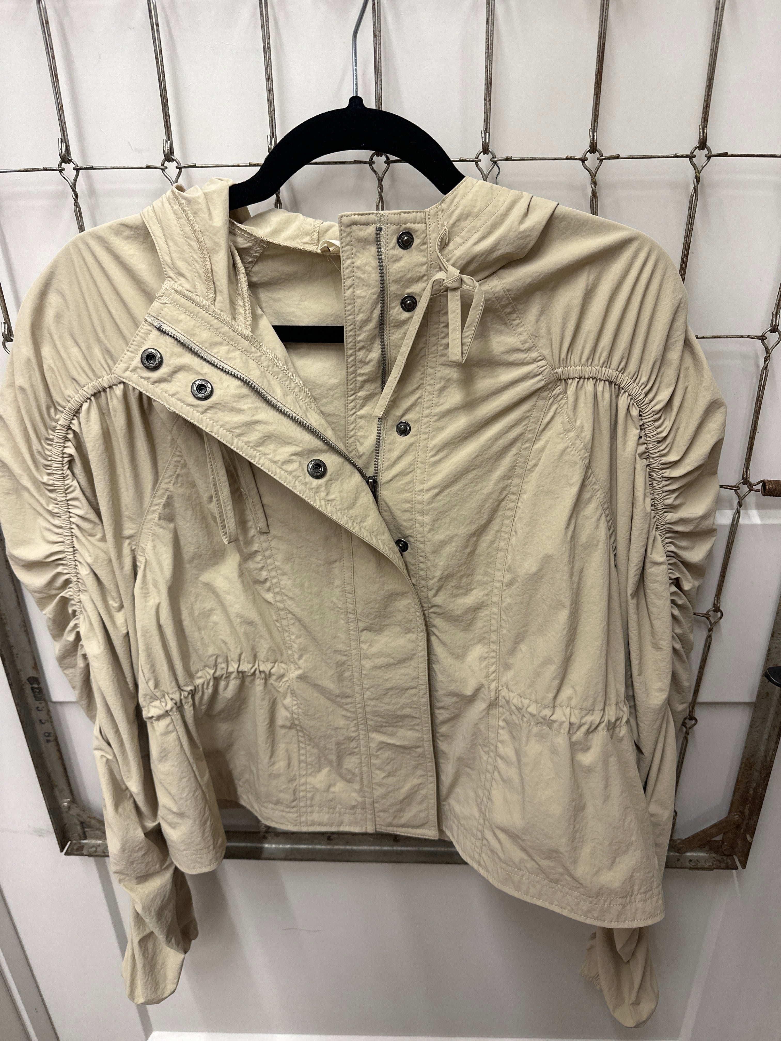 Beige Cinched Hooded Jacket