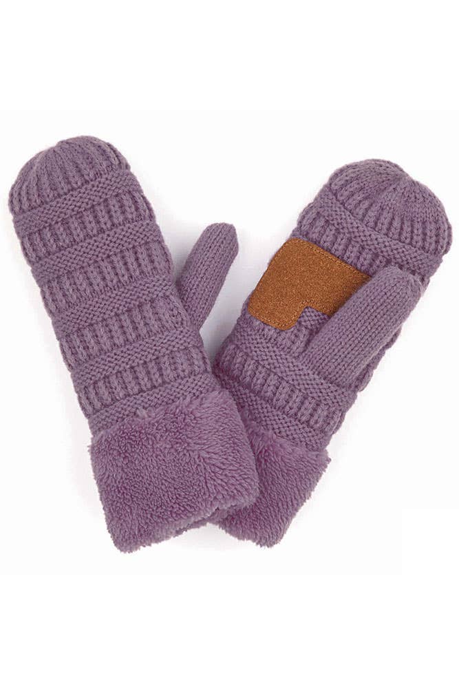 Navy C.C Solid Color Knitted Mitten Gloves