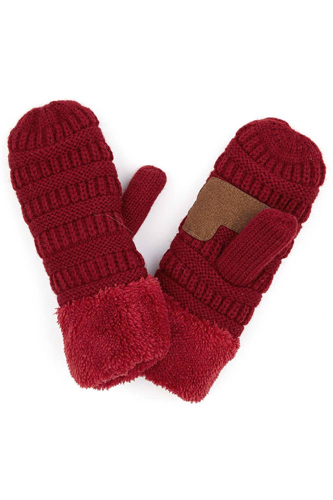 Navy C.C Solid Color Knitted Mitten Gloves