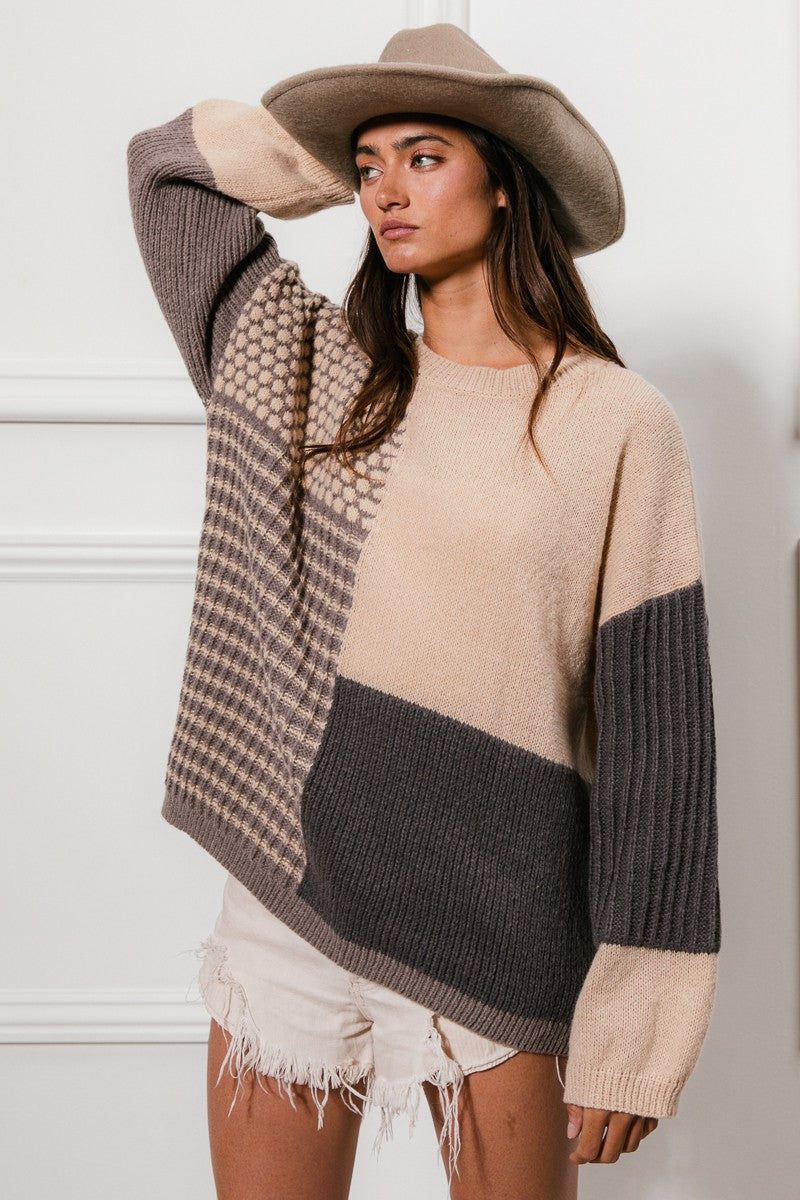 Mixed Pattern Block Sweater