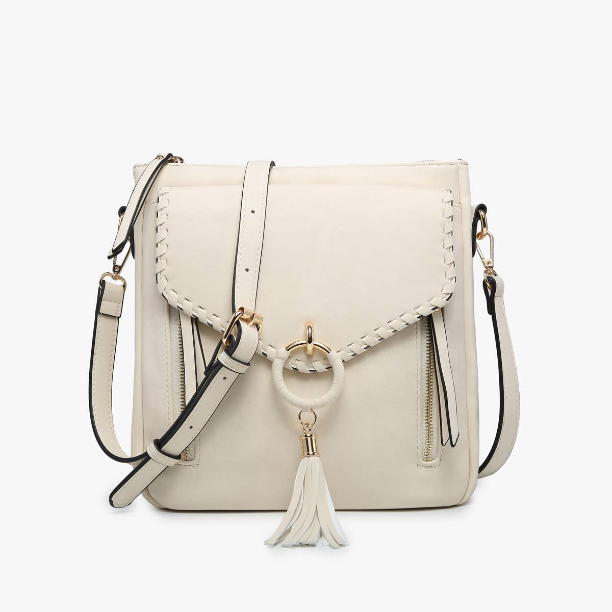Parchment Layla Faux Suede Whipstitch Crossbody w/ Tassel