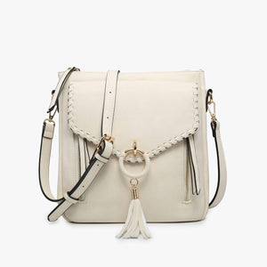 Parchment Layla Faux Suede Whipstitch Crossbody w/ Tassel