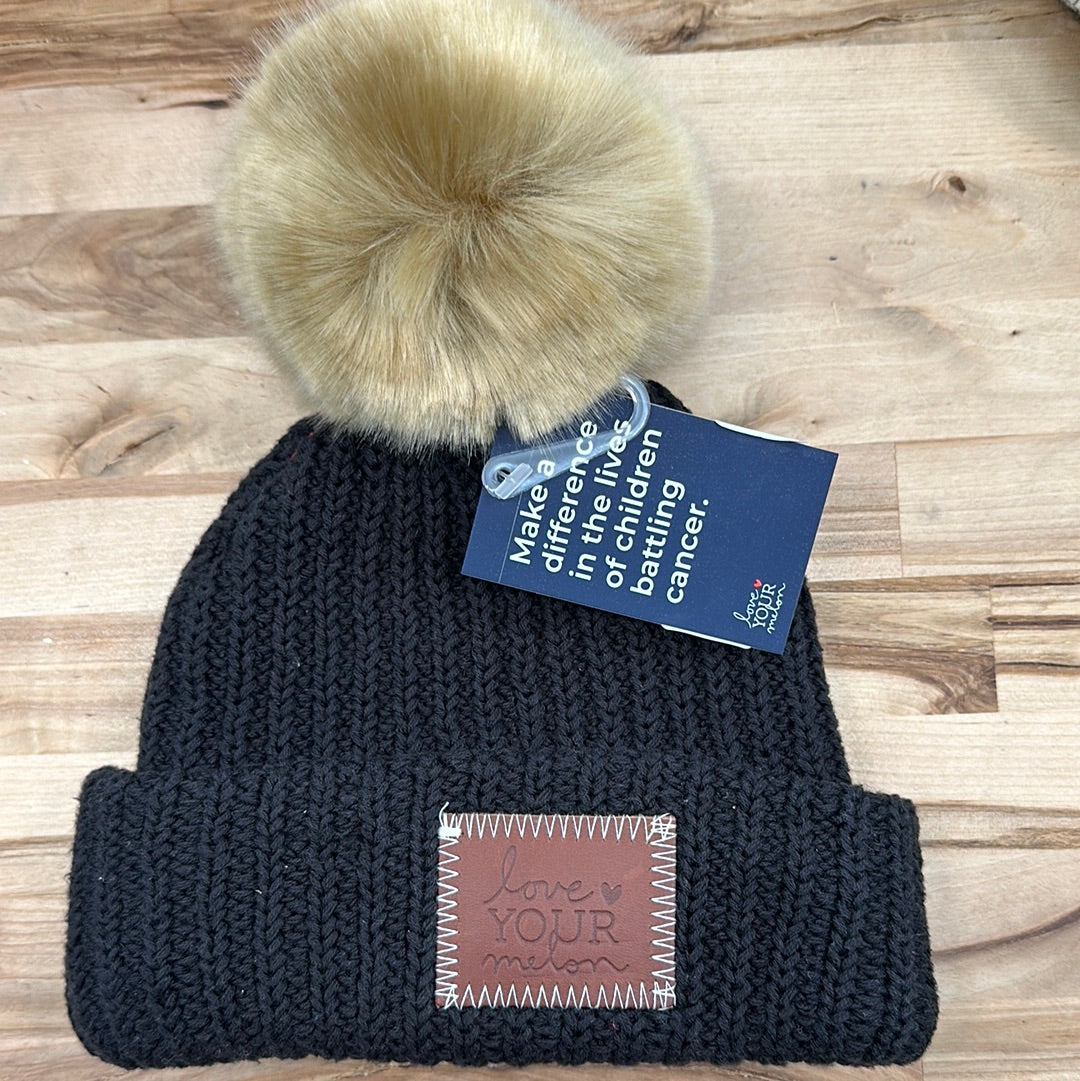 Kids Black Pom Beanie