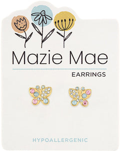 Gold Opal & Vintage Rose Butterfly Stud Mazie Mae Earring