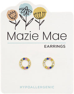 Gold Multicolor Open Circle Stud Mazie Mae Earrings