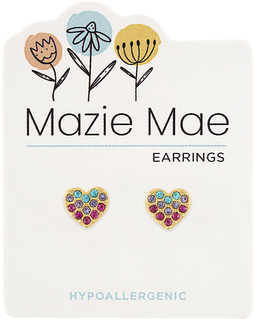 Gold Multi-Color CZ Heart Stud Mazie Mae Earring