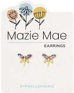 Gold Violet Dragonfly Stud Mazie Mae Earring