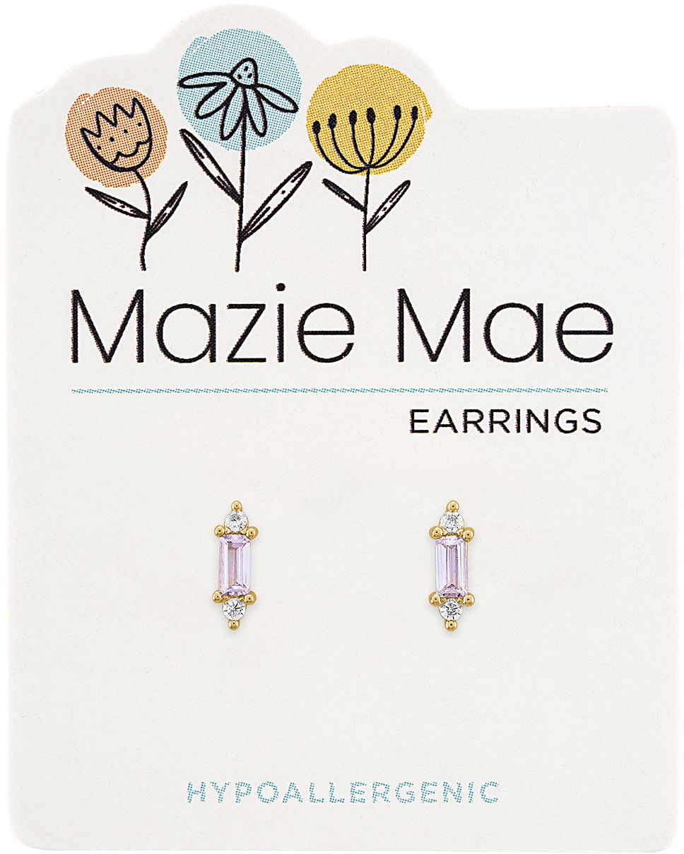 Gold Tanzanite Baguette with CZs Stud Mazie Mae Earring