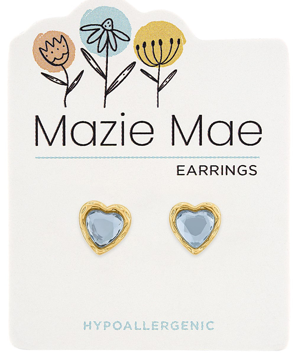 Gold Light Sapphire Resin Heart Stud Mazie Mae Earring