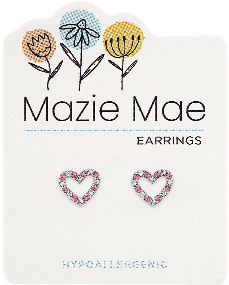 Silver CZ & Light Rose Open Heart Stud Mazie Mae Earring