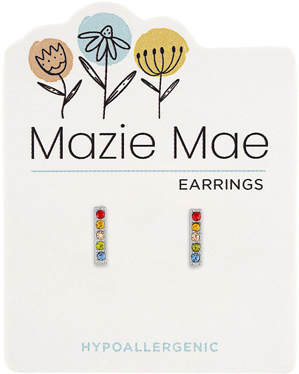 Silver Multi-Color CZ Bar Stud Mazie Mae Earring