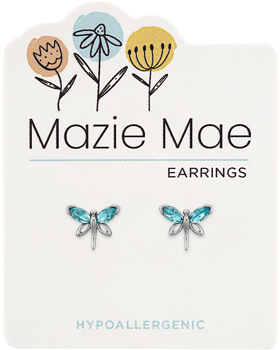 Silver Aquamarine Dragonfly Stud Mazie Mae Earring