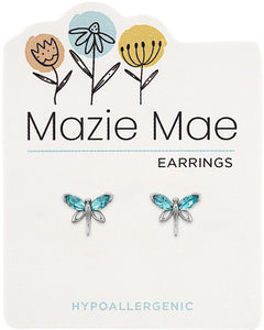 Silver Aquamarine Dragonfly Stud Mazie Mae Earring