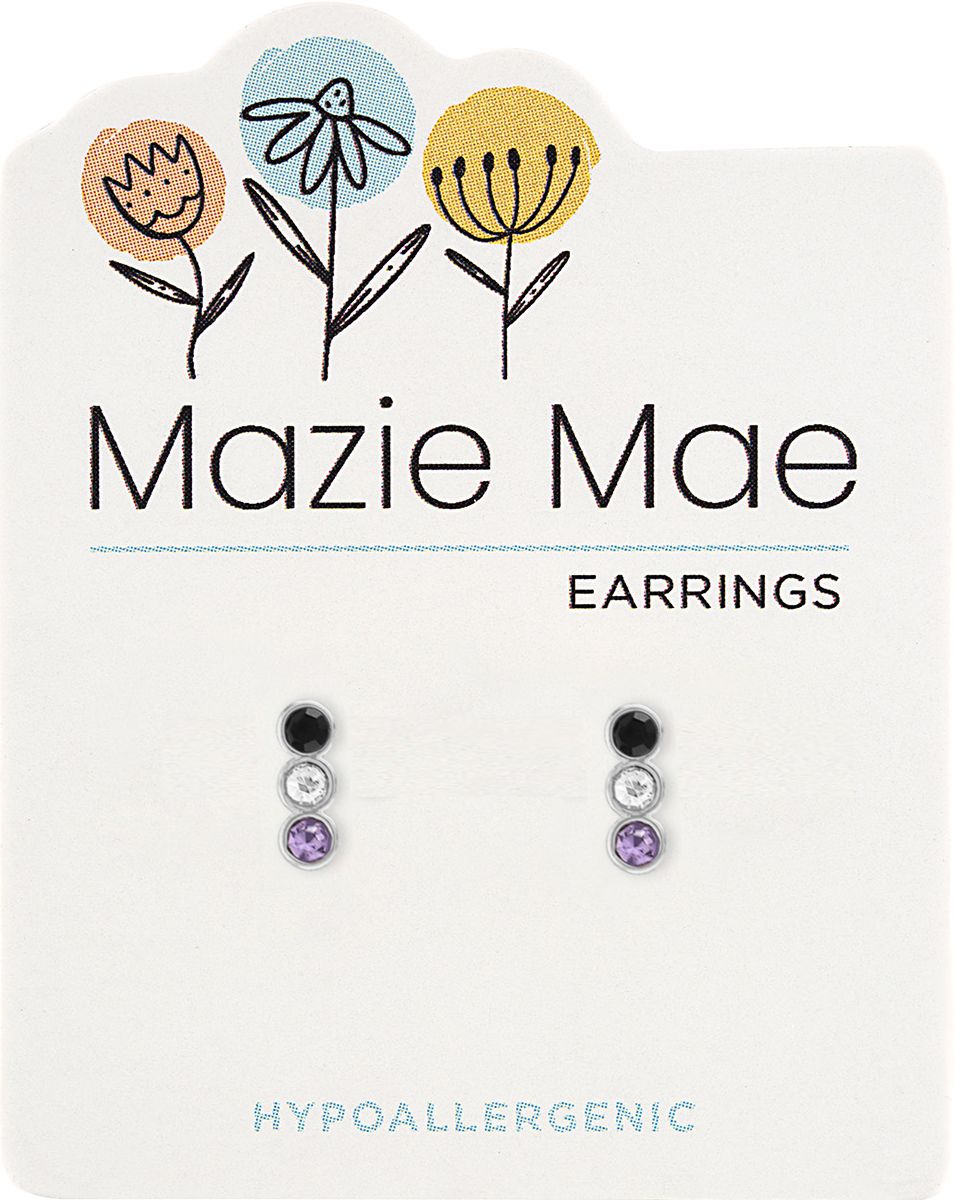 Silver Purple Vertical Trio Stud Mazie Mae Earring