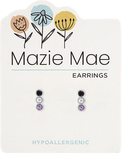 Silver Purple Vertical Trio Stud Mazie Mae Earring