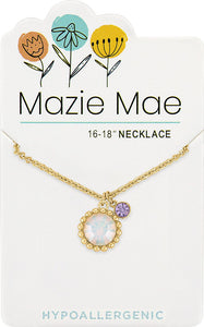 Gold Beaded White Opal and Mini Tanzanite Mazie Mae Necklace