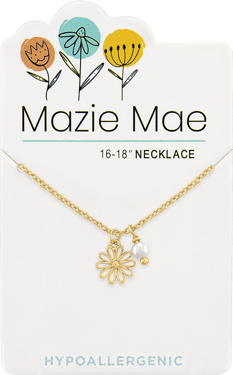 Gold Daisy & Pearl Dangle Mazie Mae Necklace