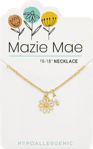 Gold Daisy & Pearl Dangle Mazie Mae Necklace