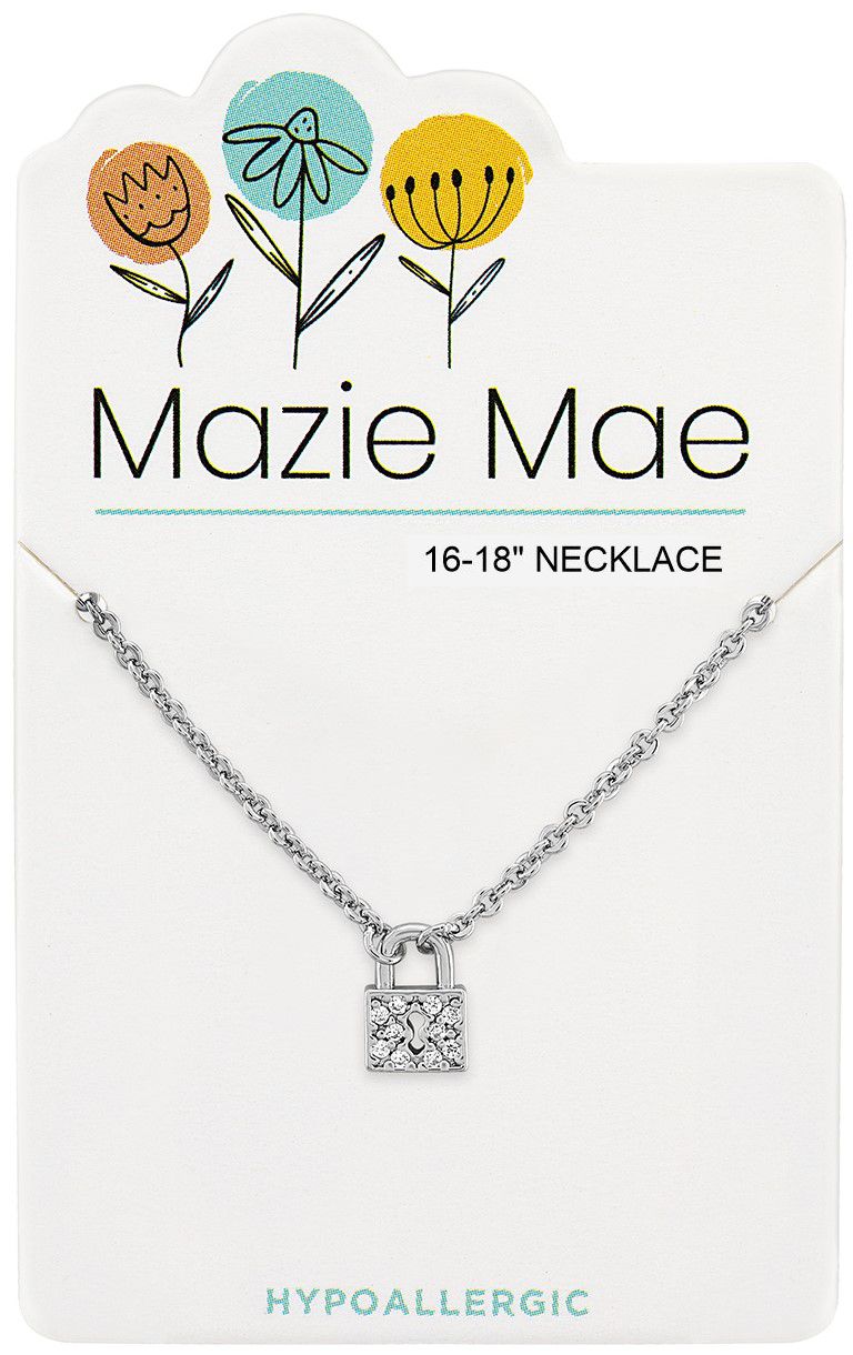 Silver CZ Padlock Mazie Mae Necklace