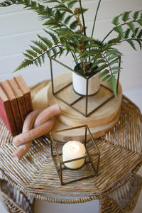 small square antique brass pillar candle holder