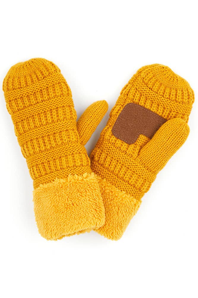 Navy C.C Solid Color Knitted Mitten Gloves