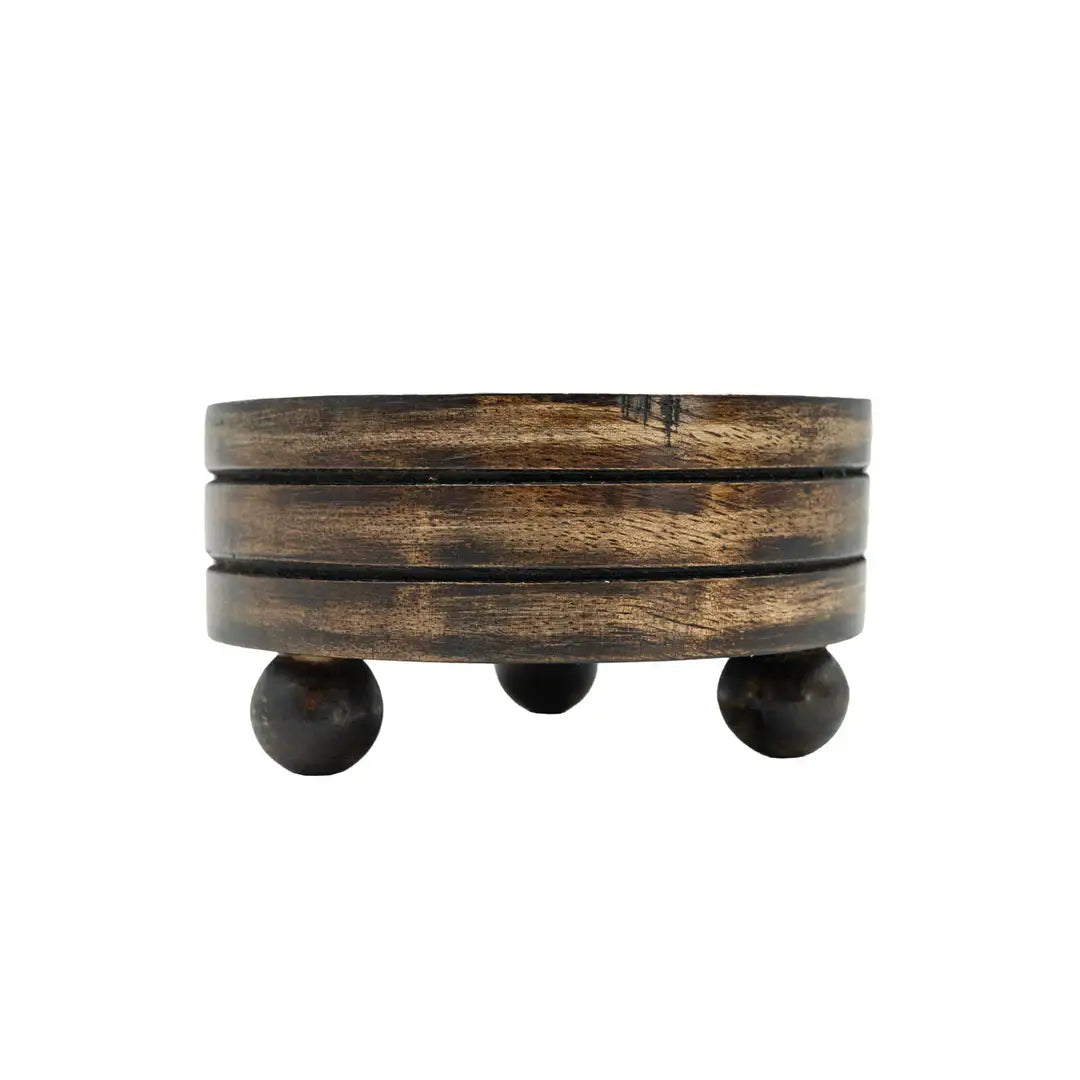 Arlen Ceramic Planter With Carved Wood Plant Stand