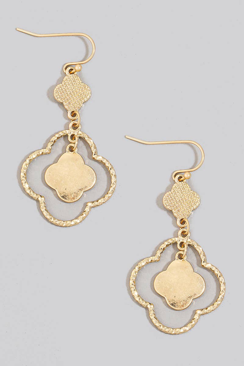 Layered Clover Charms Hook Dangle Earrings