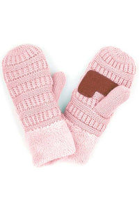 Navy C.C Solid Color Knitted Mitten Gloves
